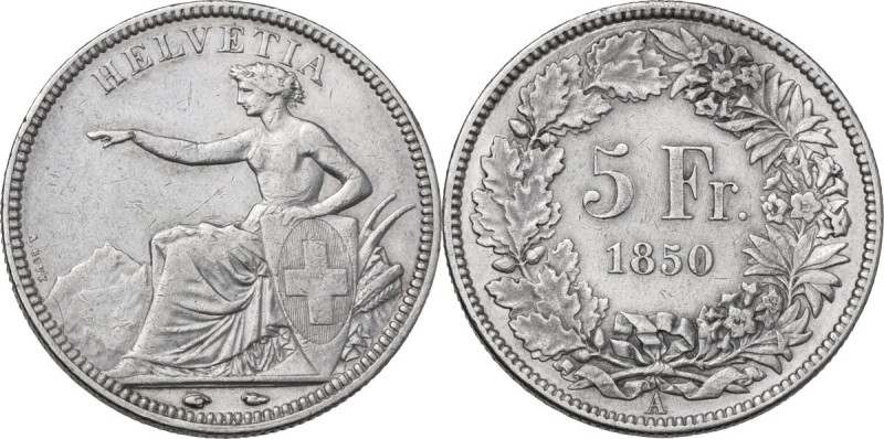 Switzerland. Confederation (1848- ). 5 francs 1850 A, Paris mint. KM 11; HMZ 2-1...