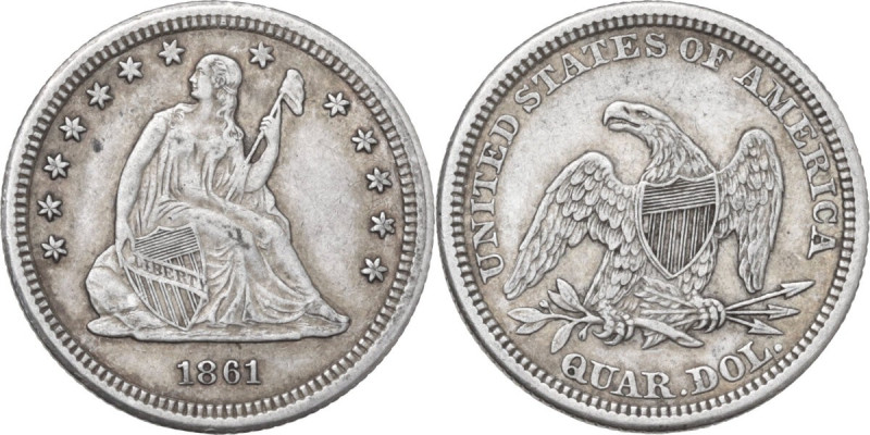 USA. Quarter dollar 1861 'Liberty seated without motto'. KM A64.2. AR. 6.16 g. 2...