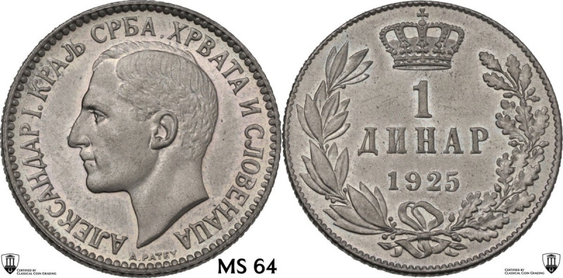 Yugoslavia. Alexander I (1921-1929). Dinar 1925, Brussels mint. KM 5. CU/NI. 4.9...