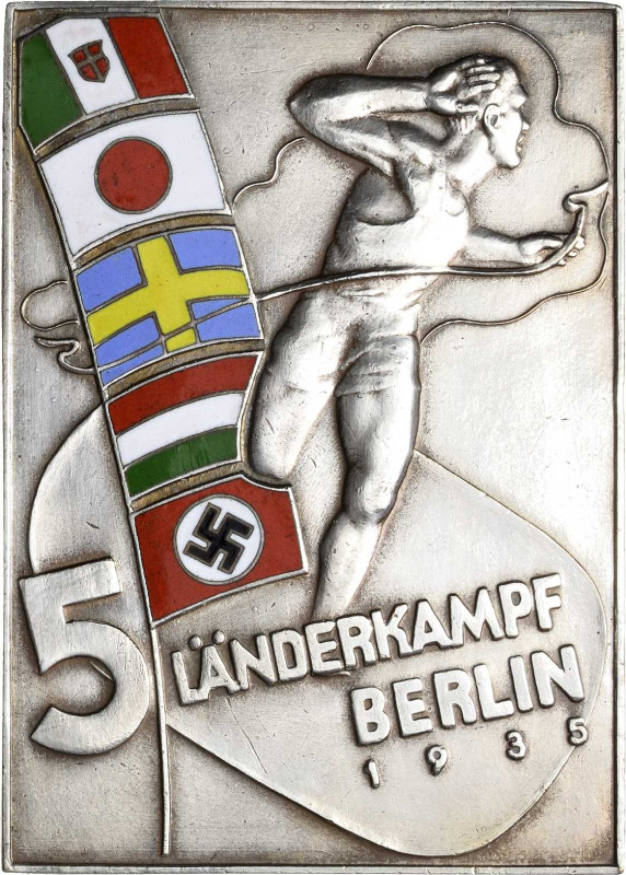 Drittes Reich
 Einseitige versilberte Bronzemedaille 1935. 5. Länderkampf Berli...