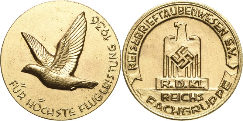 Drittes Reich
 Vergoldete Bronzemedaille 1936. Verdienste im Reisebrieftaubenwe...