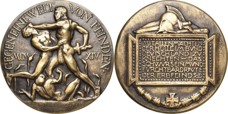 Erster Weltkrieg
 Bronzegussmedaille 1914 (Albert Krämer) Gegen eine Welt von F...