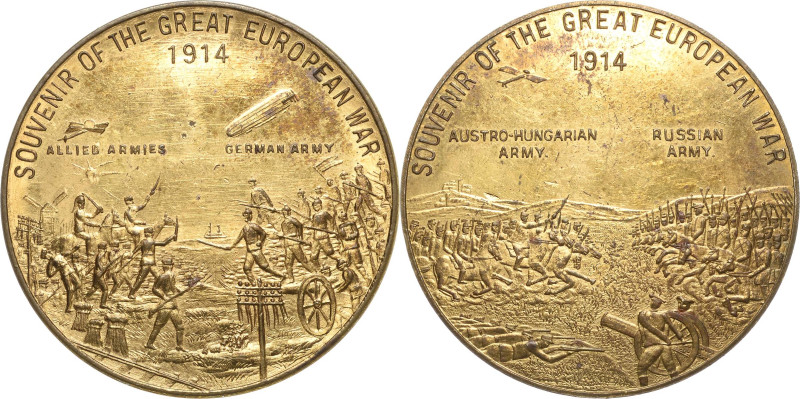 Erster Weltkrieg
 Vergoldete Bronzemedaille 1914 (unsigniert) Souvenir des Groß...