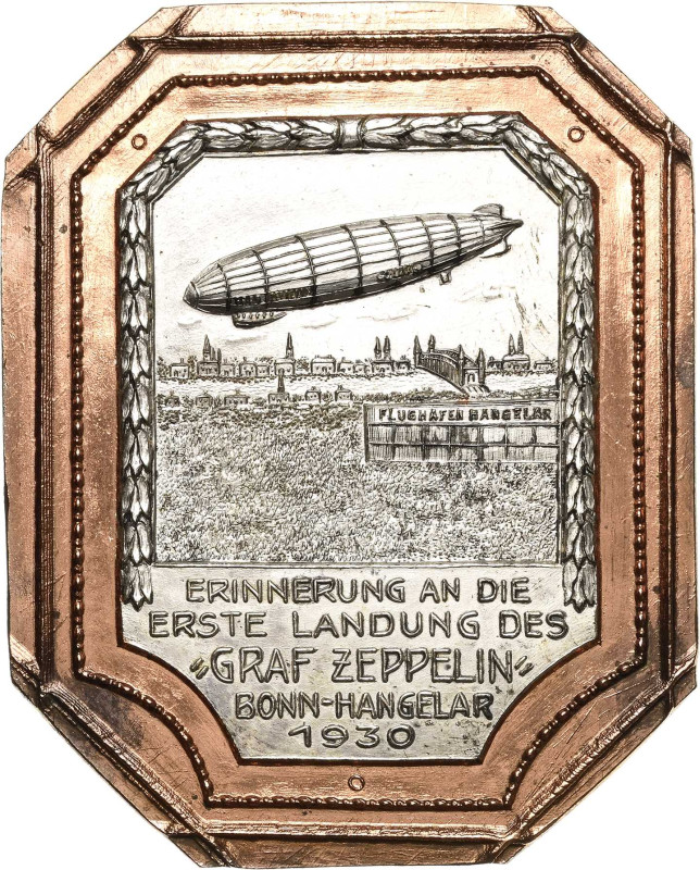 Luft- und Raumfahrt
 Einseitige, teils versilberte Kupferplakette 1930 (F. Hoff...