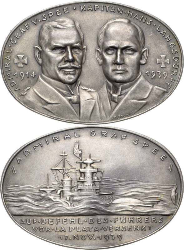 Medailleur Goetz, Karl 1875-1950
 Ovale Silbermedaille 1939. Versenkung der "Ad...