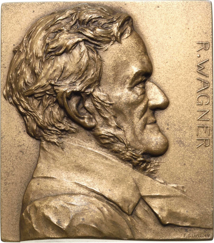 Personenmedaillen
Wagner, Richard 1813-1883 Einseitige Bronzeplakette o.J. (F. ...