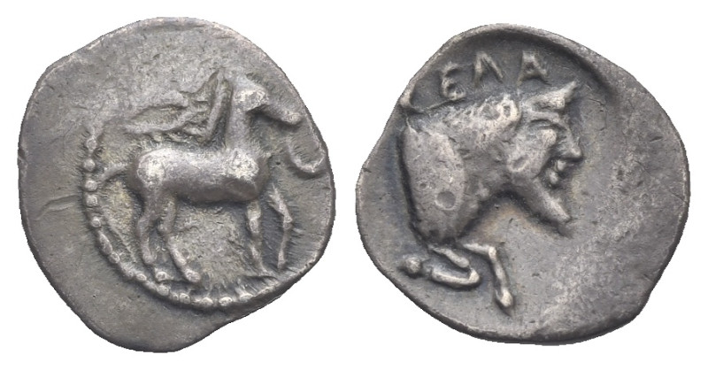 Sicily. Gela. Circa 465-450 BC. Obol (Silver, 11.61 mm, 0.76 g) Horse walking ri...