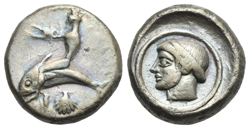 Calabria. Tarentum. Circa 470-450 BC. Didrachm (Silver, 18.27 mm, 7.59 g). Taras...