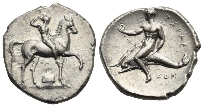 Calabria. Tarentum. Circa 302 BC. Didrachm or Nomos (Silver, 24.52 mm, 7.86 g), ...