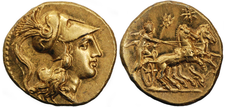 Calabria. Tarentum, Time of Cleonymus. Circa 302 BC. Third Stater (Gold, 13.30 m...