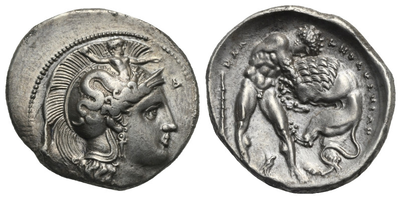 Lucania. Herakleia. Circa 390-340 BC. Stater (Silver, 24.00 mm, 7.00 g). Helmete...
