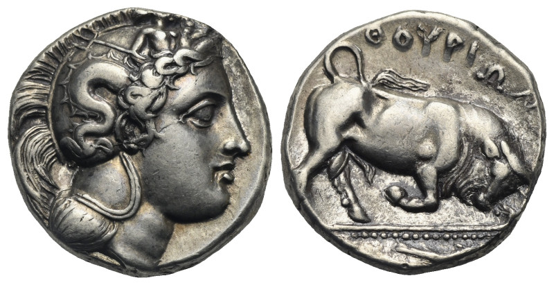 Lucania. Thourioi. Circa 400-350 BC. Distater (Silver, 23.37 mm, 15.52 g) Head o...