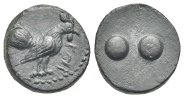 Sicily. Panormos (as Ziz), Punic occupation. Circa 415-405 BC. Hexas (Bronze, 16.04 mm, 3.65 g). SYS (in Punic), cock standing right. Rev. Two pellets...