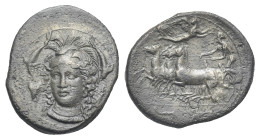 Sicily. Syracuse, Second Democracy. Circa 410-405 BC. Hemidrachm (Silver, 15.84 mm, 1.98 g). Σ - Y, helmeted head of Athena facing slightly left; four...