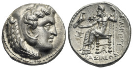 Kings of Macedon. Philip III Arrhidaios. Arados, circa 323-315 BC. Tetradrachm (Silver, 26.42 mm, 17.17 g). Head of Herakles right, wearing lion skin ...