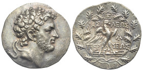 Kings of Macedon. Perseus. Pella or Amphipolis, circa 173-171 BC. Tetradrachm (Silver, 31.68 mm, 15.48 g). Diademed head of Perseus right. Rev. ΒΑΣΙ -...
