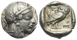 Attica. Athens. Circa 455-449 BC. Tetradrachm (Silver, 26.40 mm, 17.10 g). Head of Athena right, wearing crested Attic helmet decorated with floral mo...