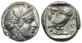 Attica. Athens. Circa 454-404 BC. Tetradrachm (Silver, 22.82 mm, 17.15 g). Head of Athena right, wearing crested Attic helmet decorated with floral mo...