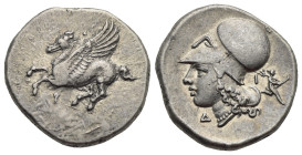 Corinthia. Corinth. Circa 375-300 BC. Stater (Silver, 21.44 mm, 8.58 g). Pegasus landing left; koppa below. Rev. Helmeted head of Athena left; behind,...