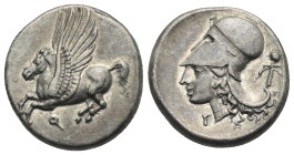 Corinthia. Corinth. Circa 375-300 BC. Stater (Silver, 20.64 mm, 8.55 g). Pegasus landing left; koppa below. Rev. Helmeted head of Athena left, helmet ...