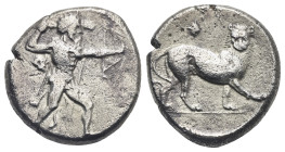 Cyprus. Uncertain king of Kition, circa 525-480 BC. Stater (Silver, 20.86 mm, 10.91 g). Herakles, with lion skin draped over arm, in fighting stance r...