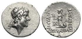 Kings of Cappadocia. Ariarathes VI Epiphanes Philopator. Eusebeia-Mazaka, circa 130-129 BC. Drachm (Silver, 17.60 mm, 4.18 g). Diademed head right. Re...