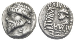 Kings of Elymais. Kamnaskires V. Seleucia on the Hedyphon, circa 46-45 BC. Drachm (Silver, 15.00 mm, 3.80 g). Diademed bust of Kamnaskires left; ancho...