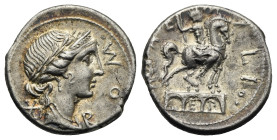 Man. Aemilius Lepidus, 114-113 BC. Denarius (Silver, 18.23 mm, 3.99 g). Rome. Laureate and draped bust of Roma to right, wearing diadem, pendant earri...