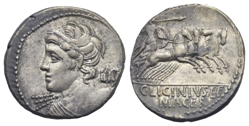 C. Licinius L.f. Macer, 84 BC. Denarius (Silver, 20.66 mm, 3.95 g) Rome. Diademe...