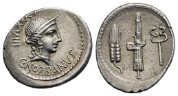 C. Norbanus, 83 BC. Denarius (Silver, 20.70 mm, 3.84 g). Rome. C NORBANVS Diademed head of Venus to right, wearing pendant earring and pearl necklace;...