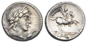 C. Vibius C.f. Pansa, circa 90 BC. Denarius (Silver, 19.00 mm, 3.94 g). Rome, circa 90 BC. PANSA Laureate head of Apollo right; below chin, control ma...