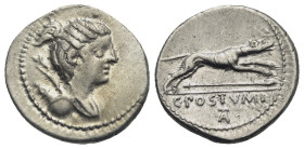 C. Postumius, 74 BC. Denarius (Silver, 19.39 mm, 3.82 g) Rome. Draped bust of Diana right, bow and quiver behind shoulder. Rev. C POSTVMI / AT or TA, ...