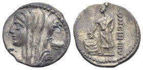 L. Cassius Longinus, 60 BC. Denarius (Silver, 19.25 mm, 3.82 g) Rome. Veiled and draped bust of Vesta left; behind, cup; before, control letter. Rev. ...