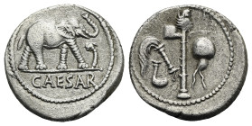 C. Julius Caesar, April-August 49 BC. Denarius (Silver, 18,76 mm, 3.79 g). Military mint moving with Caesar in Gallia or Italy. CAESAR in exergue. Ele...