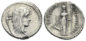 L. Hostilius Saserna, 48 BC. Denarius (Silver, 20,24 mm, 3.80 g). Rome. Bare head of Gallia to right, wearing long hair; behind, carnyx. Rev. L HOSTIL...