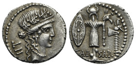 C. Julius Caesar, Denarius (Silver, 18.51 mm, 3.79 g) Military mint moving with Caesar, 13 July 48-47 BC. LII, female head r., wearing diadem and oak ...