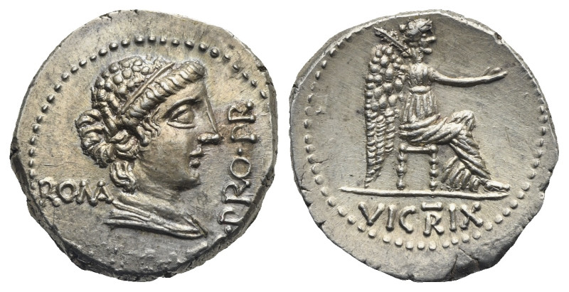M. Porcius Cato, 47-46 BC. Denarius (Silver, 17.54 mm, 4.09 g). Africa, 47-46 BC...