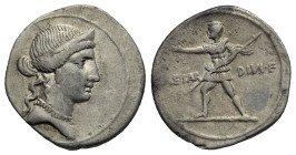 C. Caesar Octavianus, 32-29 BC. Denarius (Silver, 19.20 mm, 3.48 g) Brundisium or Rome. Diademed head of Venus right. Rev. CAESAR - DIVI F, Octavianus...