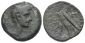 Egypt. Alexandria. Augustus, 27 BC-14. 80 Drachmai - Diobol (Bronze, 26.60 mm, 17.36 g). 1st series, struck circa 30-28 BC. ΘΕΟΥ ΥΙΟ[Υ] Bare head righ...