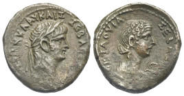 Egypt. Alexandria. Nero, with Octavia, 54-68. Tetradrachm (Billon, 25.90 mm, 12.96 g). Dated RY 6 (= 59/60). ΝΕΡΩ ΚΛΑΥ ΚΑΙΣ ΣΕΒΑ [ΓΕΡ ΑΥΤΟ] Laureate h...