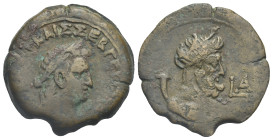 Egypt. Alexandria. Vitellius, 69. Diobol (Bronze, 28.1 mm, 11.68 g). Dated RY 1 (= 69). [ΩΛO]Y OYIT KAIΣ ΣEB ΓEP[M AYT] Laureate head right. Rev. Bust...