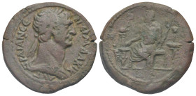 Egypt. Alexandria. Trajan, 98-117. Drachm (Bronze, 33.6 mm, 16.79 g). Dated RY 14 (= 110/11). ΑΥΤ ΤΡΑΙΑΝϹ-ΕΒ ΓΕΡΜ ΔΑΚΙΚ Laureate draped and cuirassed ...