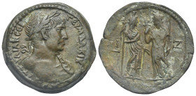 Egypt. Alexandria. Trajan, 98-117. Drachm (Bronze, 36.01 mm, 25.05 g). Dated RY 17 (= 113/4). ΑΥΤ ΤΡΑΙΑΝ CЄΒ ΓЄΡΜ ΔΑΚΙΚ Heroic nude bust of Trajan to ...