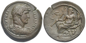 Egypt. Alexandria. Hadrian, 117-138. Drachm (Bronze, 34.51 mm, 27.81 g). Dated RY 16 (= 131/2). ΑΥΤ ΚΑΙ ΤΡΑΙ ΑΔΡΙΑ CЄΒ Laureate, draped and cuirassed ...