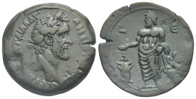 Egypt. Alexandria. Antoninus Pius, 138-161. Drachm (Bronze, 33.3 mm, 21.42 g). Dated RY 5 (= 141/2). [ΑYΤ Κ] Τ ΑΙΛ ΑΔΡ ΑΝΤ[ωΝΙΝΟC CEB EYCEΒ] Laureate ...