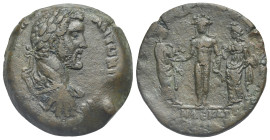 Egypt. Alexandria. Antoninus Pius, 138-161. Drachm (Bronze, 31.53 mm, 22.31 g). Dated RY 11 (= 147/8). [ΑYΤ Κ Τ ΑΙΛ ΑΔΡ] ΑΝΤωΝΙ[ΝΟC CEB EYC] Laureate,...