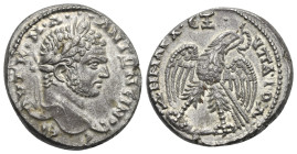 Seleucis and Pieria. Antioch. Caracalla, 198-217. Tetradrachm (Billon, 27 mm, 14.25 g). AD 214-215. ΑΥΤ Κ Μ Α ΑΝΤΩΝEΙΝΟC - CEΒ Laureate head of Caraca...