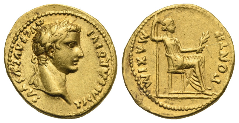 Tiberius, 14-37. Aureus (Gold, 19.51 mm, 7.79 g). Lugdunum, circa AD 14-17. TI C...