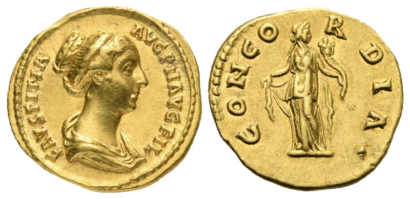 Faustina Minor, wife of Marcus Aurelius. Aureus struck under Antoninus Pius (Gol...