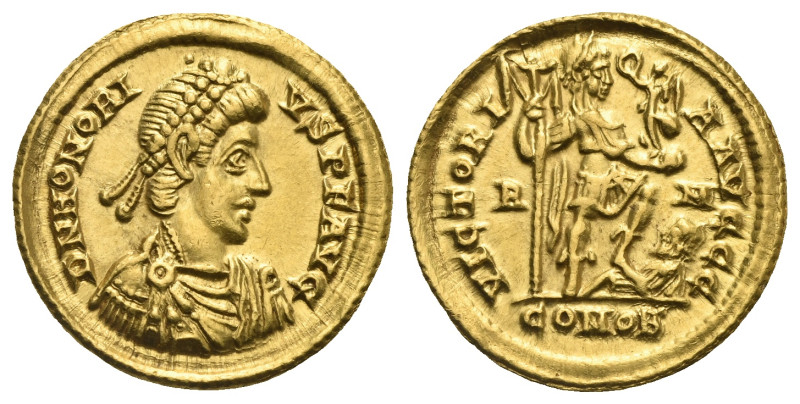 Honorius, 393-423. Solidus (Gold, 21.17 mm, 4.44 g). Rome, 404-416. Pearl-diadem...